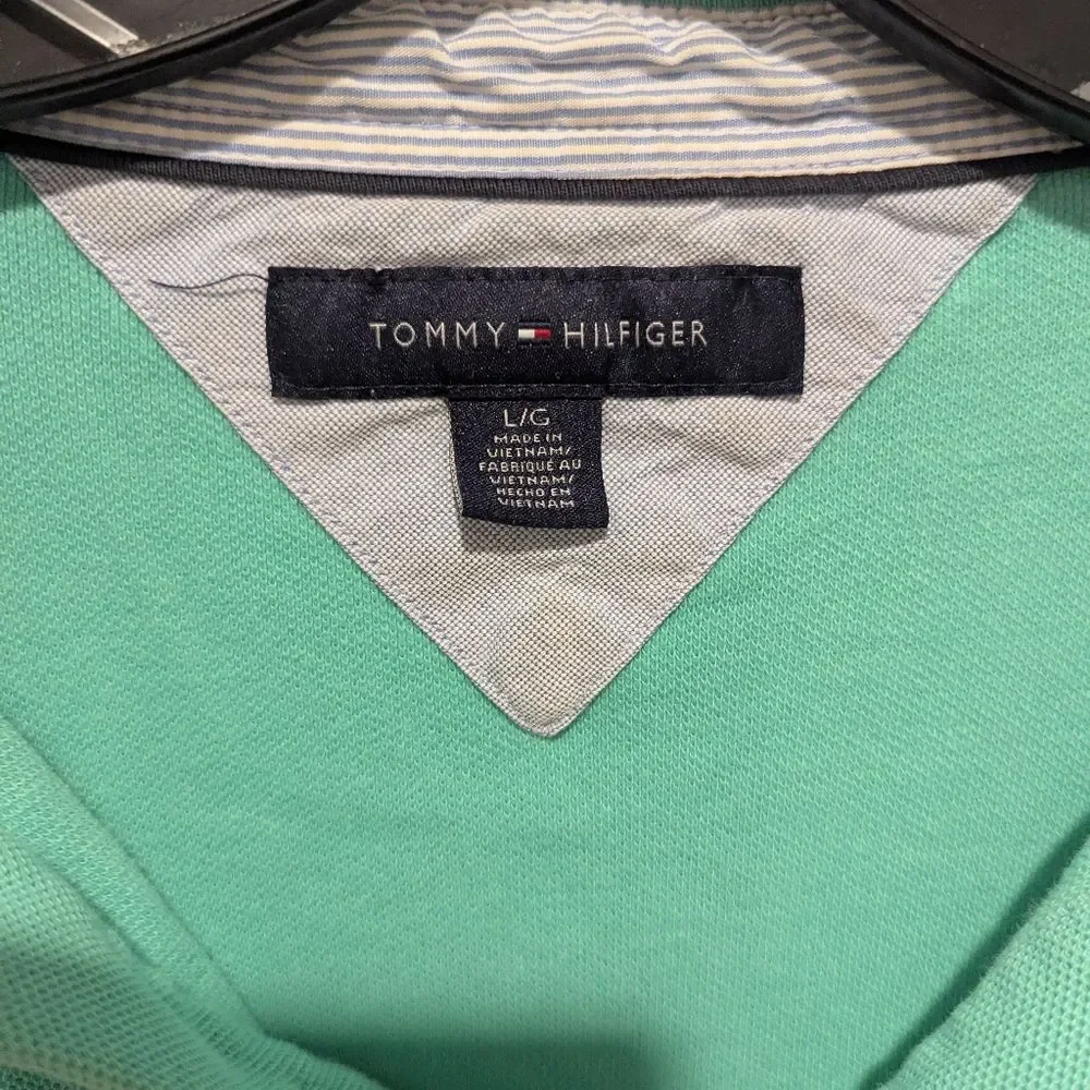 Coastal Grandpa Tommy Hilfiger Size Large Seafoam Green‎ ButtonPolo Shirt Preppy